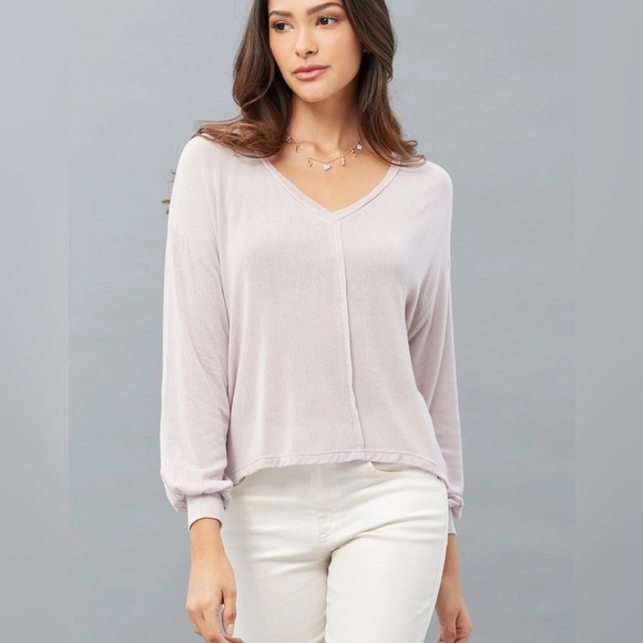 Lola & Sophie Silky Jersey V-Neck Top lilac XS modal - Picture 1 of 8